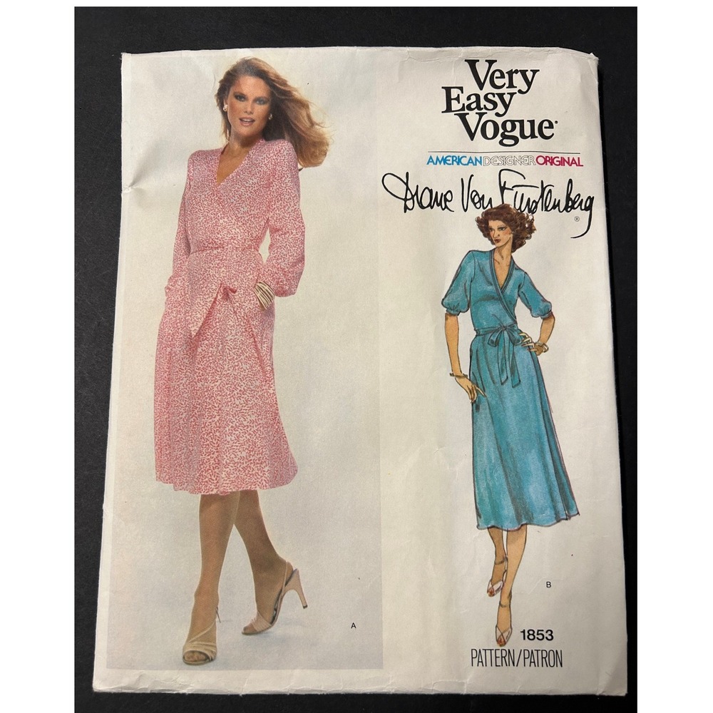 Vintage 70s Vogue 1853 Diane Von Furstenberg Wrap Dress Pattern Misses Size 14